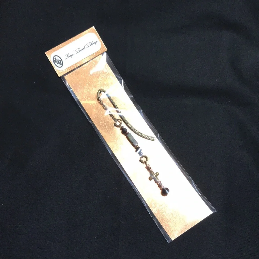 Metal Shepherds Hook Bookmark w/Chain, Metal Cross Bd, Gemstone Bds, & Glass Bds